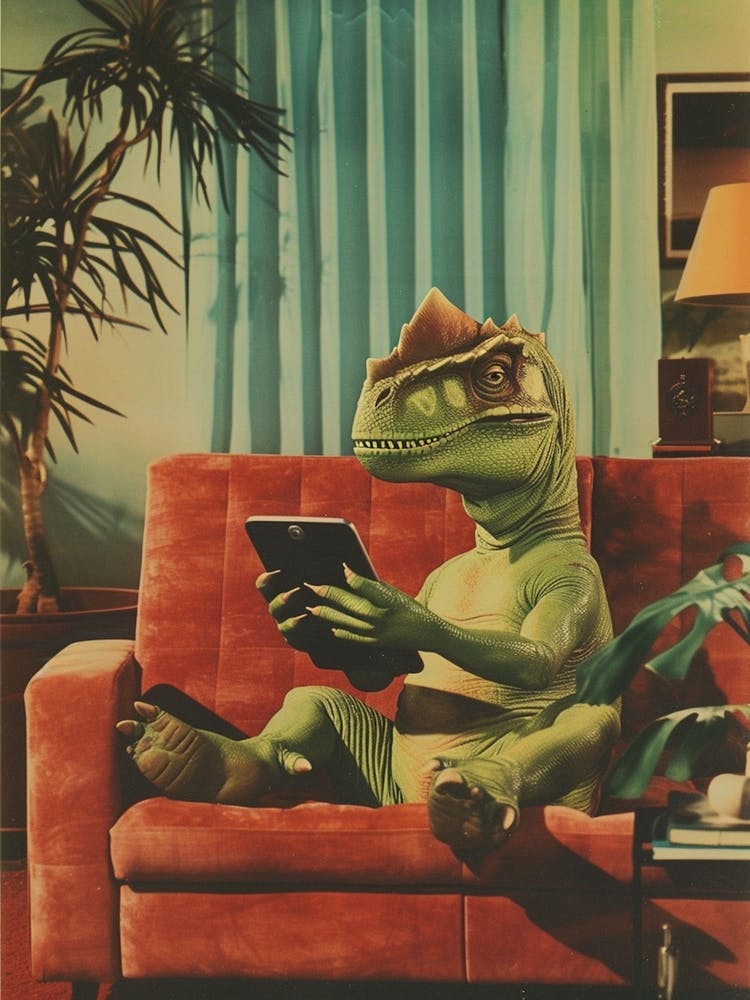 Dinosaur On A Tablet Retro Collage