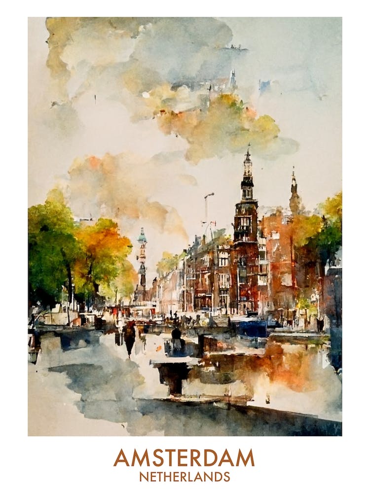 Amsterdam Netherlands Watercolour Travel