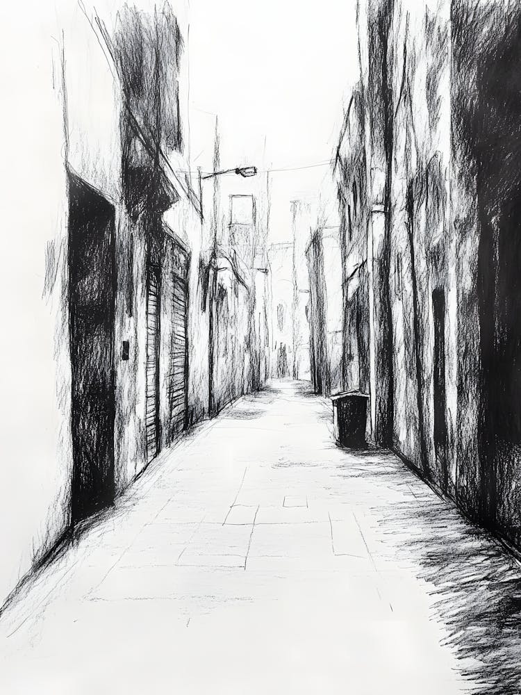 Charcoal Pencil Drawing Alleyway