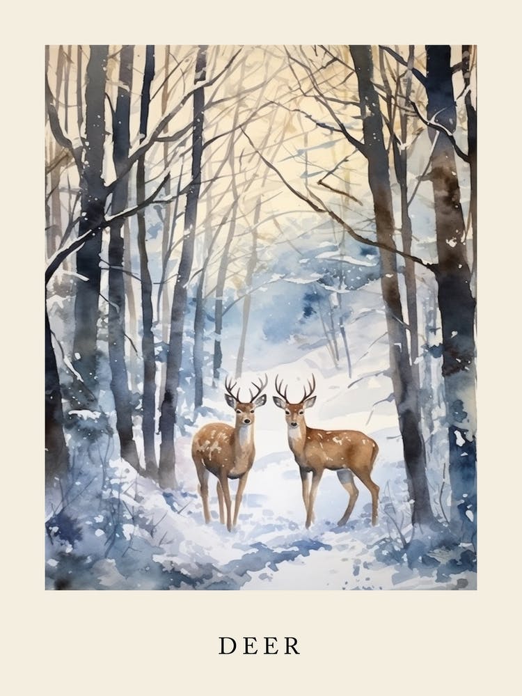 Winter Watercolour Deer 4 Poster