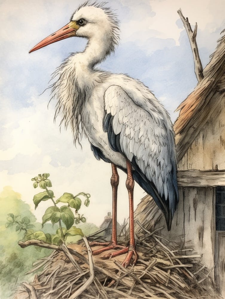 Storybook Animal Watercolour Stork 1