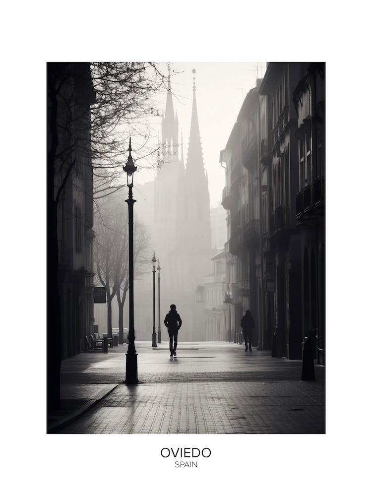 Poster Of Oviedo, Spain, Black And White Analogue Photography 4