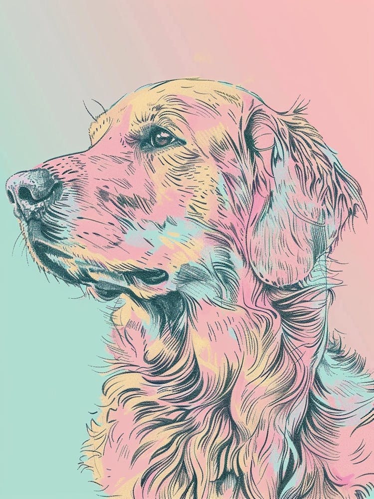 Flat Coated Retriever Dog Pastel Line Watercolour Illustration  1