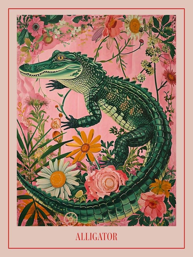 Floral Animal Painting Alligator 2 Poster