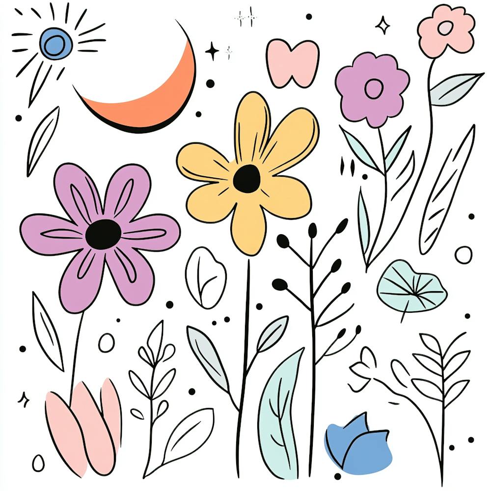 Süße Strichzeichnungen von Wildblumen 9