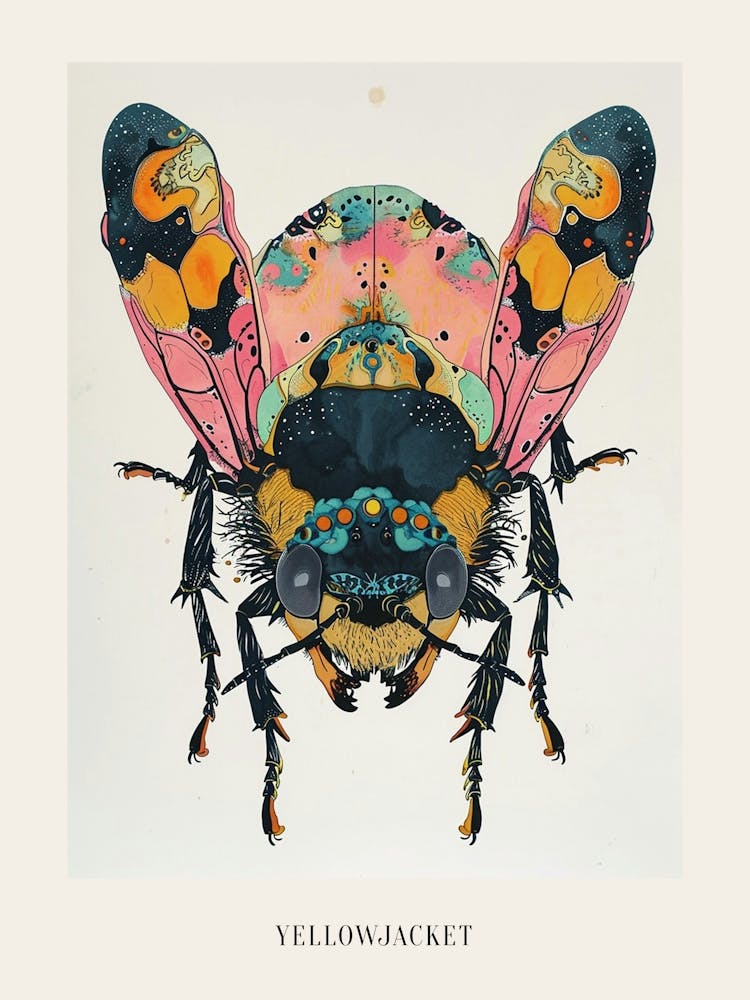 Colourful Insect Illustration Yellowjacket 10 Poster