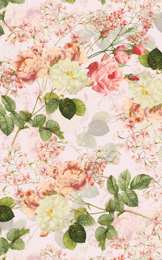 Vintage Summer Redouté Rose Blossoms Garden