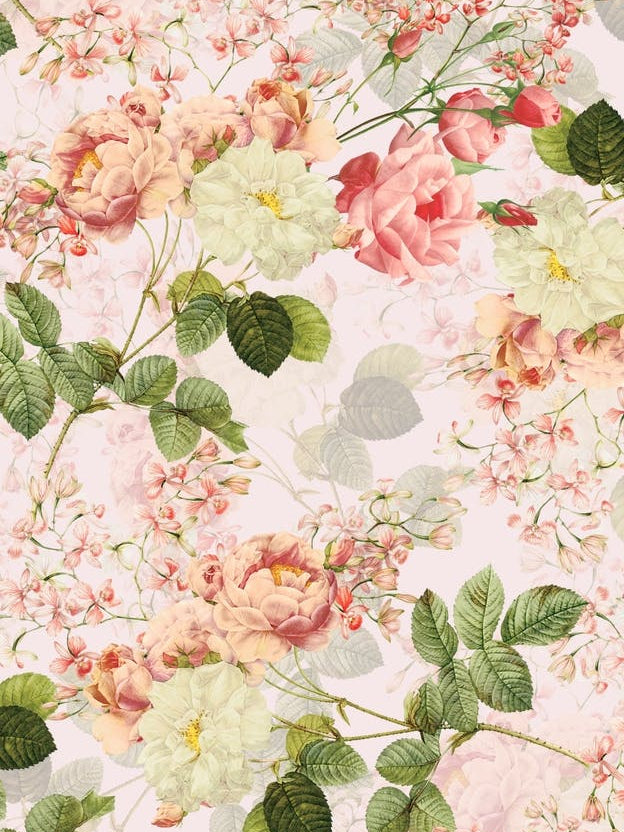 Vintage Summer Redouté Rose Blossoms Garden