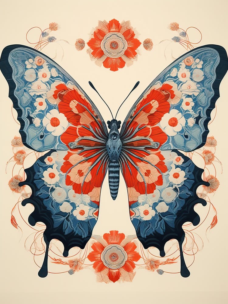 Butterfly Animal Drawing In The Style Of Ukiyo E 2