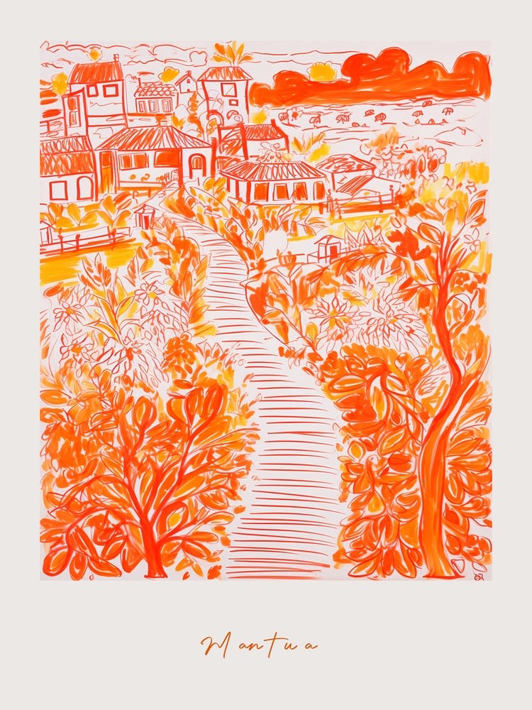 Mantua Italy Orange Drawing Poster