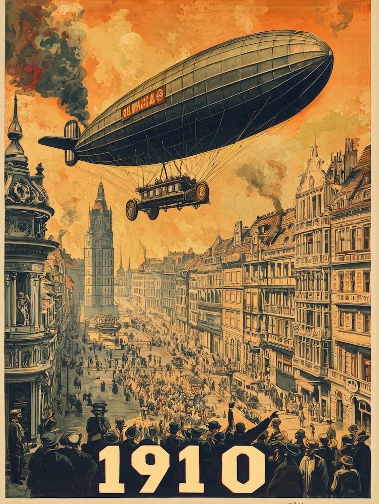 Aihrgdesign A Vintage Poster Of An Early Airship Soaring Abov 094872b1 7402 4bb1 8862 6f13ea3ea965 3