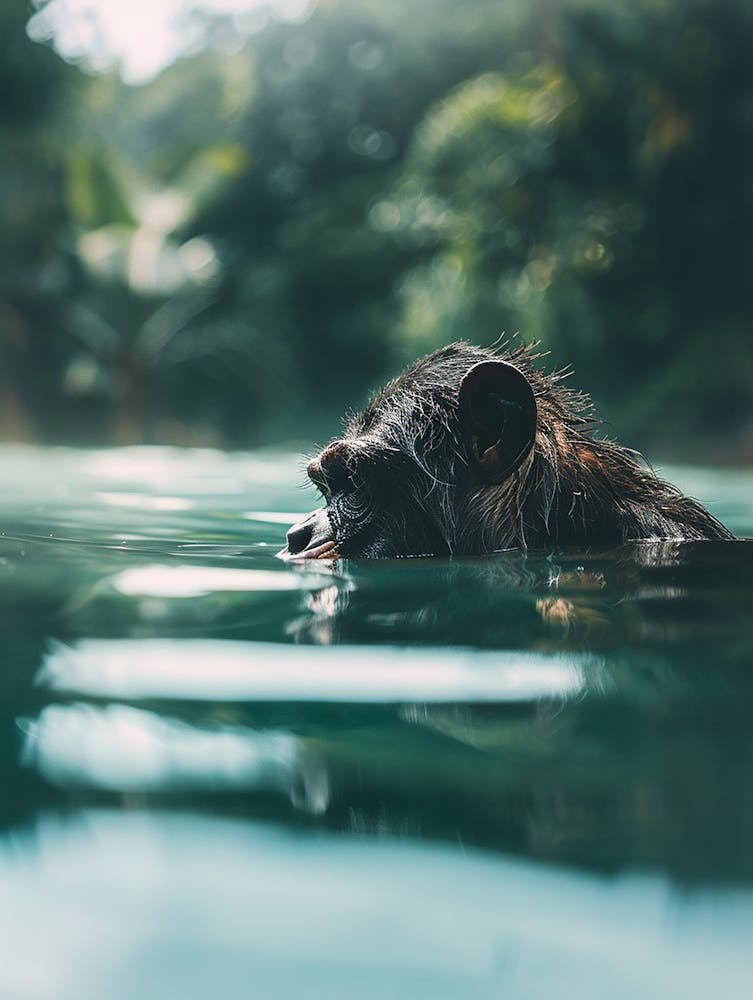 Chimpanzee Swimming In Water