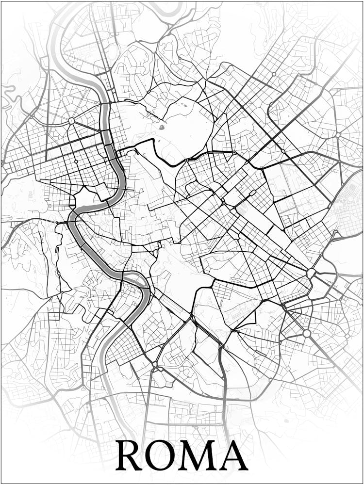 Roma, Italia, City Map, Black And White Fade Design