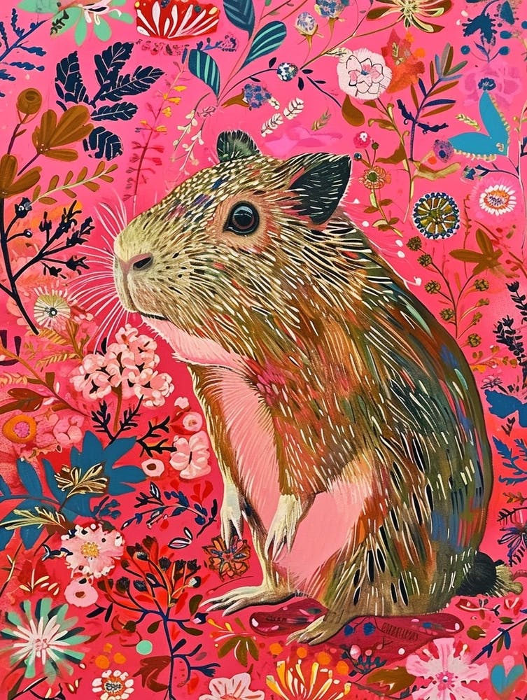 Floral Animal Painting Guinea Pig 4