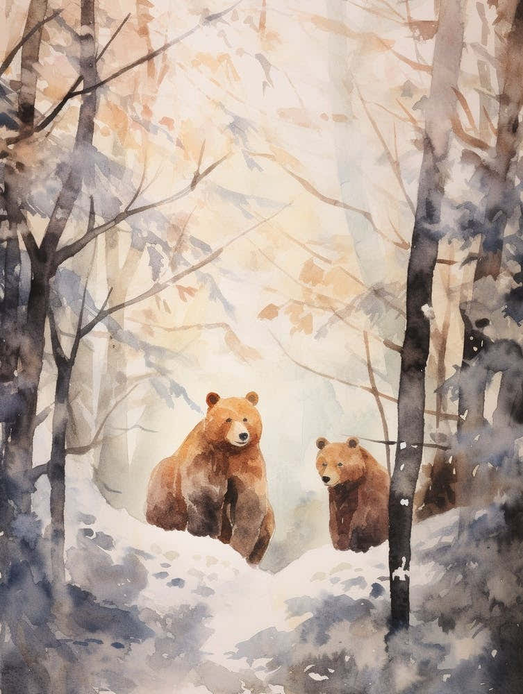 Winter Watercolour Brown Bear 7
