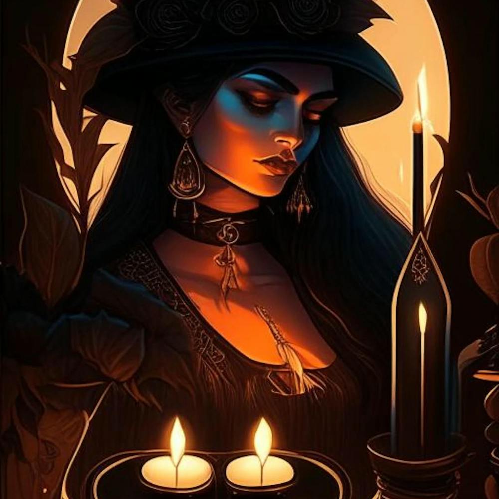 Dark Gothic Girl With Candles