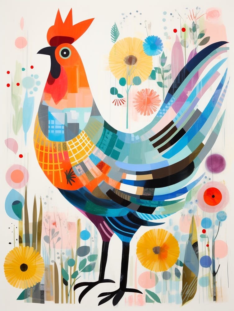 Bird Painting Collage Chicken 8