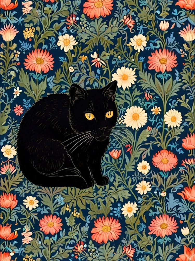 William Morris Schwarze Katze im Blumenmuster