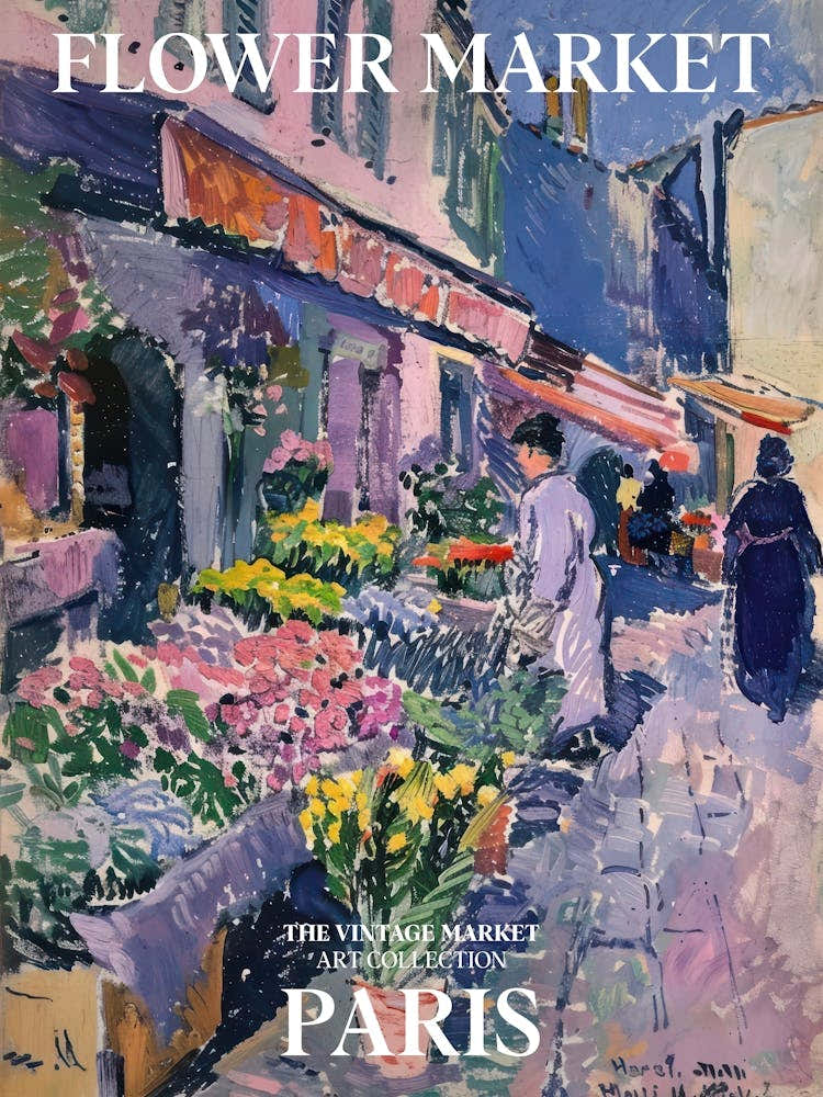 Vintage Flower Market Painting Paris 5