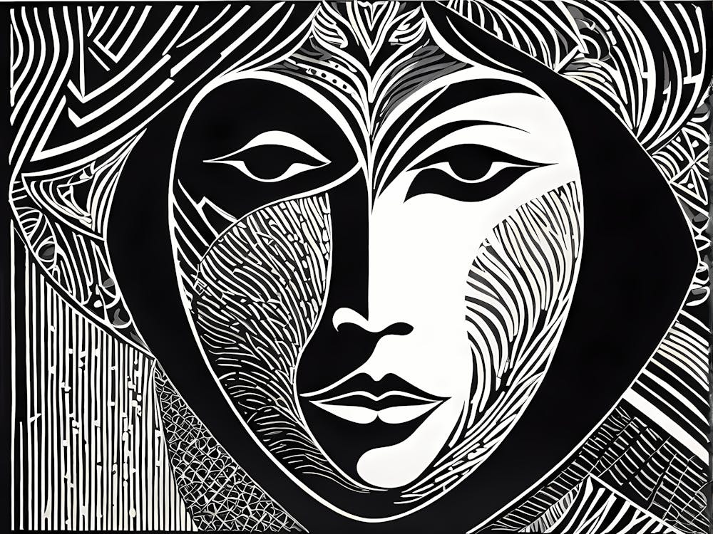 Linocut Piece Depicting of a woman, woman art, 166
