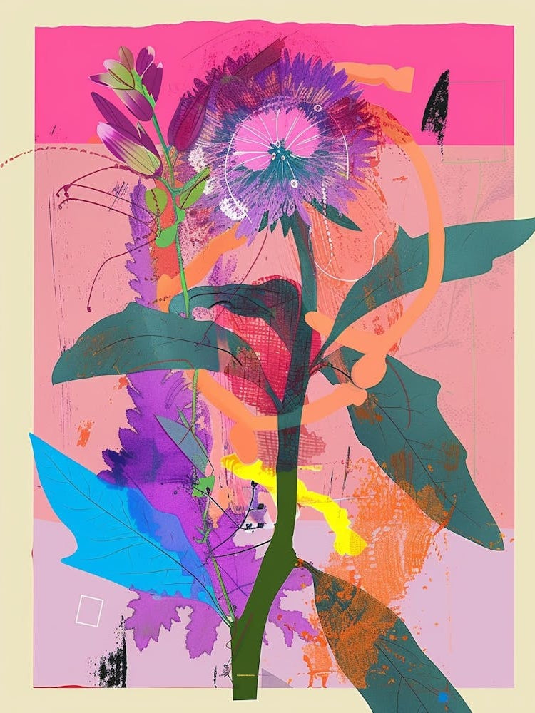 Scabiosa 2 Neon Flower Collage