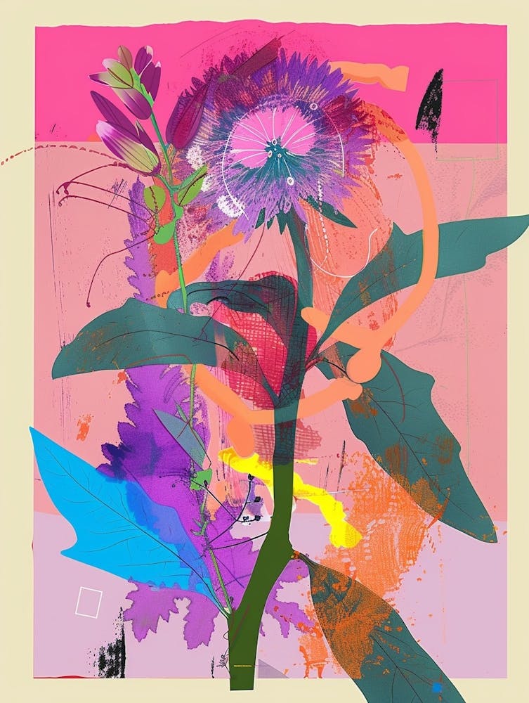 Scabiosa 2 Neon Flower Collage