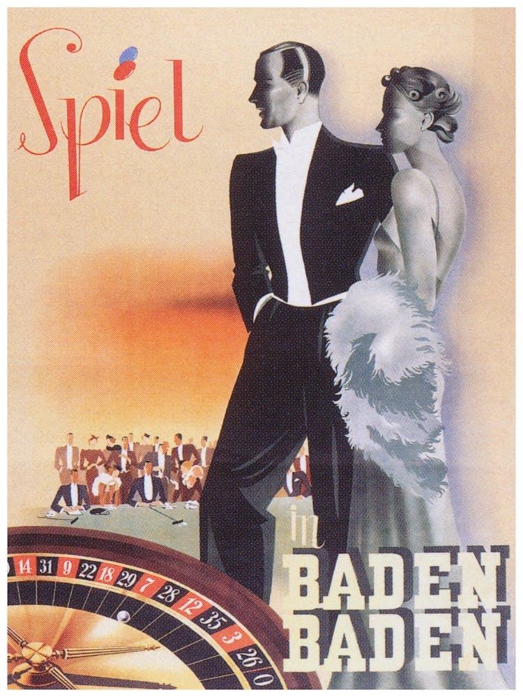 Baden Baden Germany Casino Vintage Poster