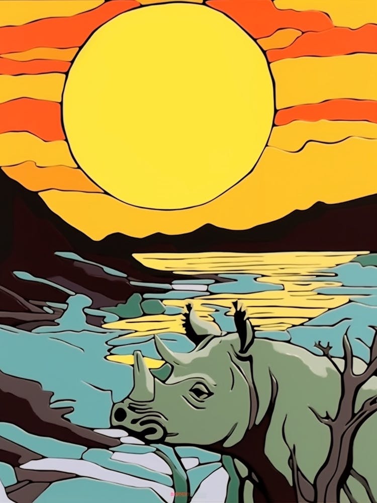 Rhino In The Wild Geometric Block Colour Illustration 3