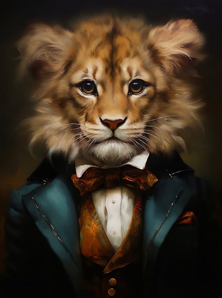 Victorian Animals Portrait, Royal Baby Lion Vintage Print, Dressed Animal Altered Art, Renaissance Animal Printable Art, Animal Lover Gift