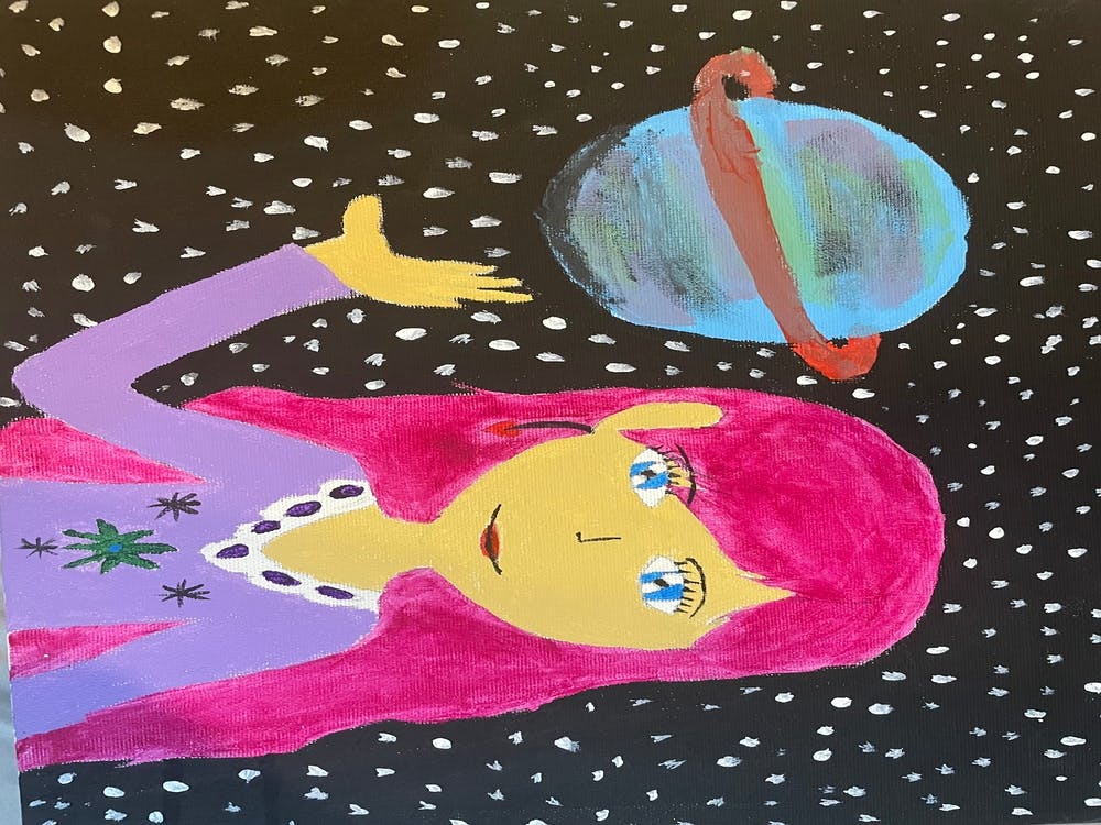 Girl Holding Planet Painting
