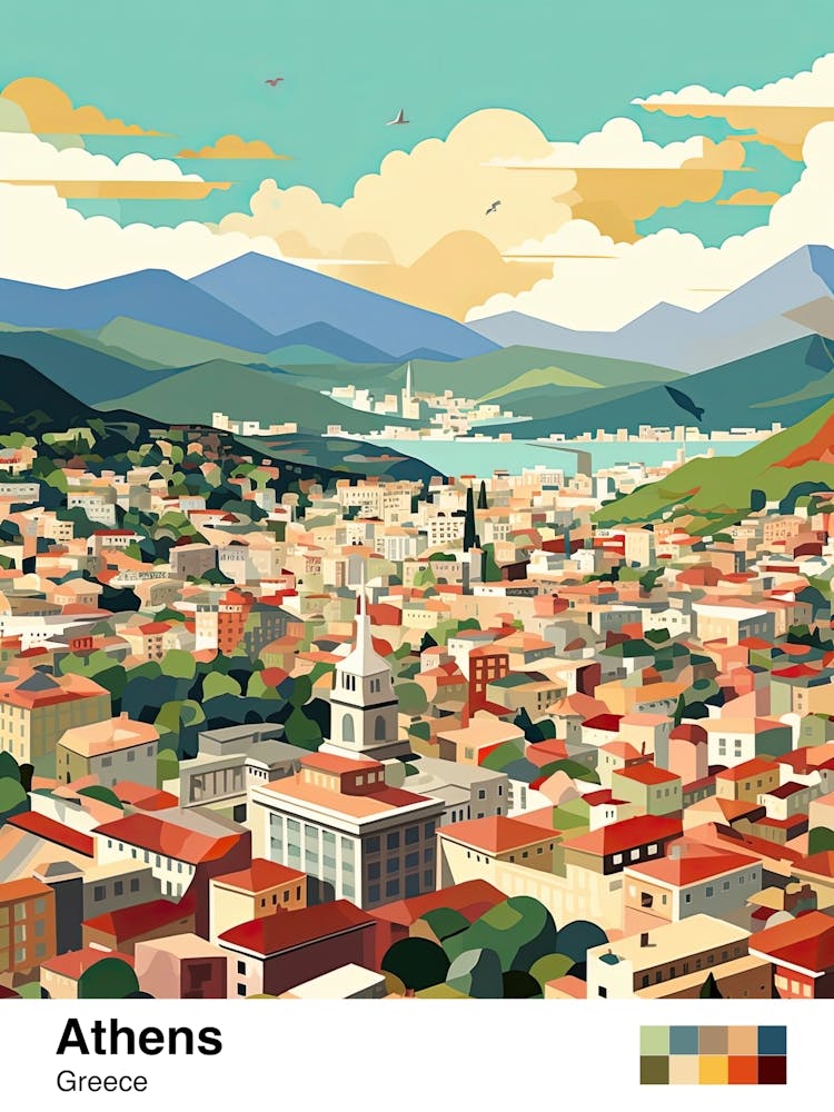 Athens, Greece, Geometric Illustration 2 Poster