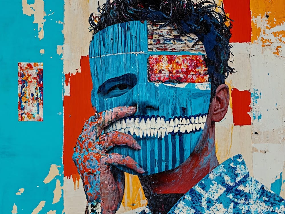 'Davids Face in Blue and Red' Collage