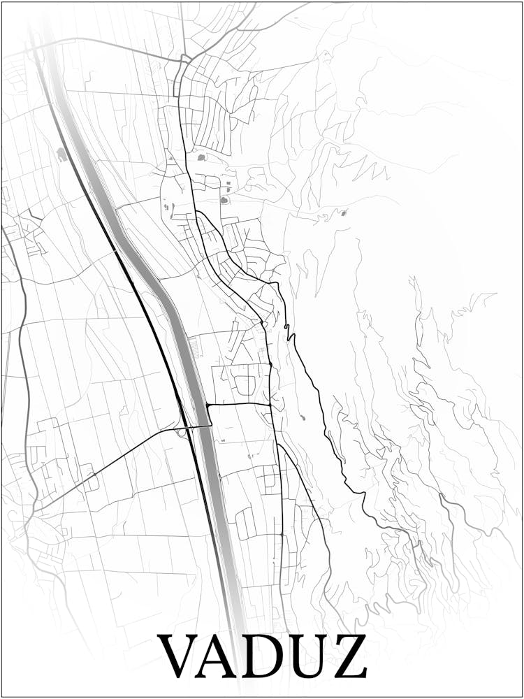 Vaduz, Vaduz, Liechtenstein, City Map, Black And White Fade Design
