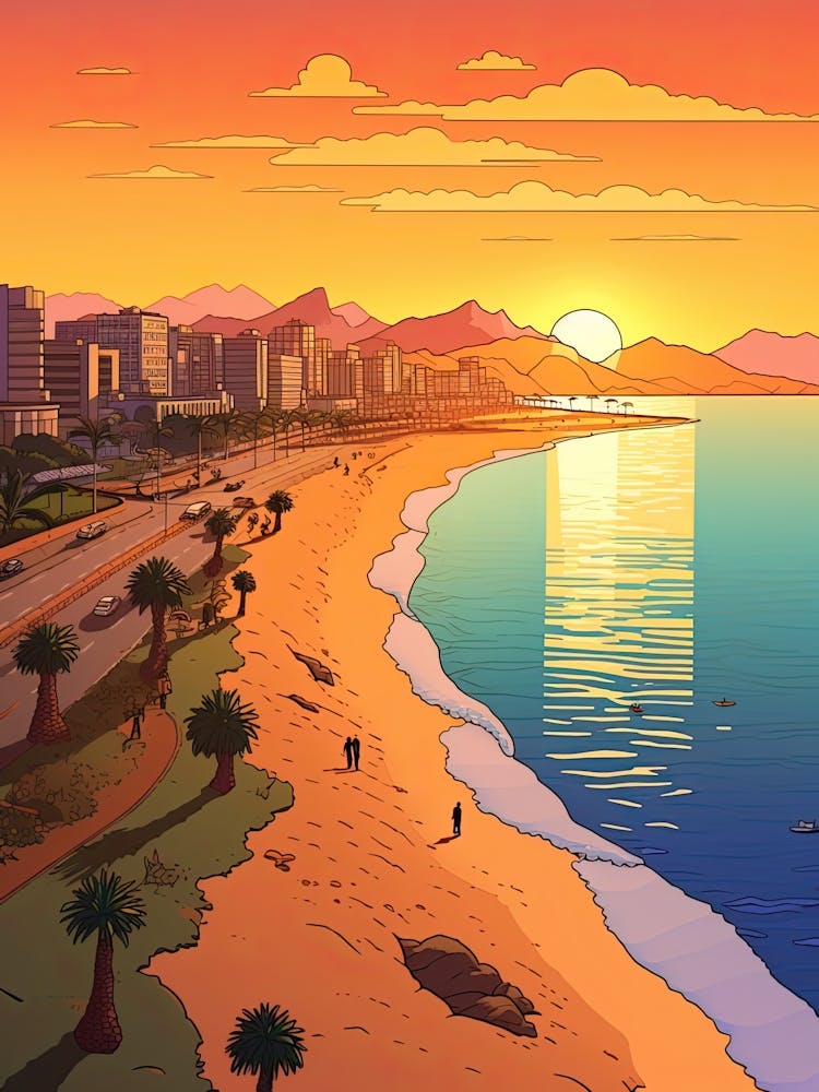 Copacabana Beach, Brazil, Flat Illustration 4