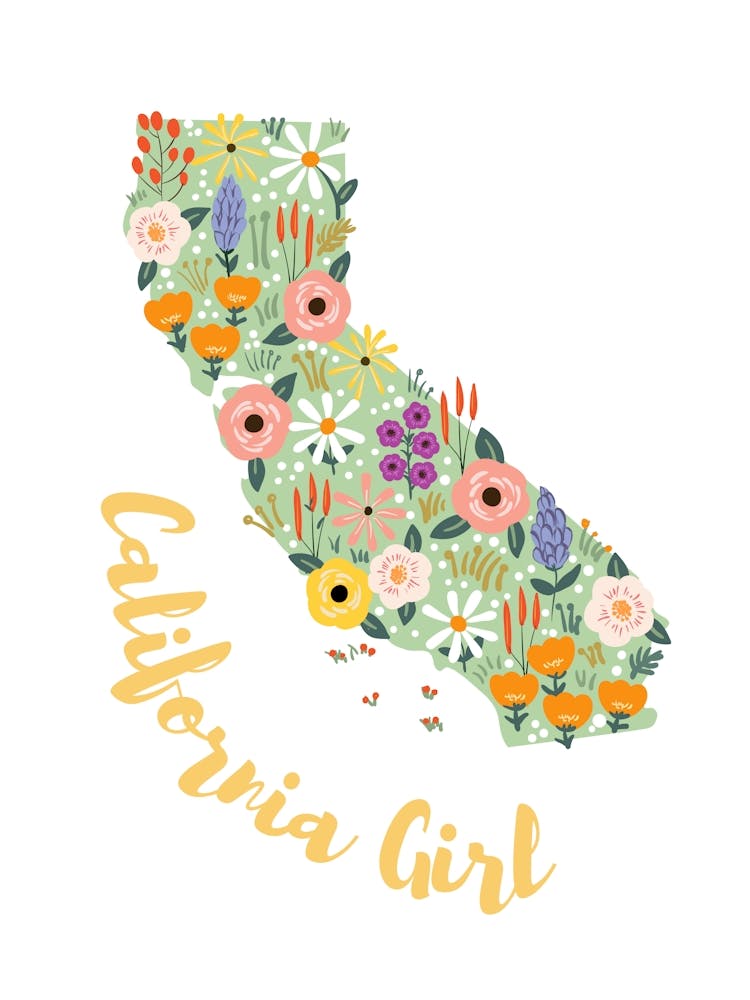 California Girl Art with Floral Map