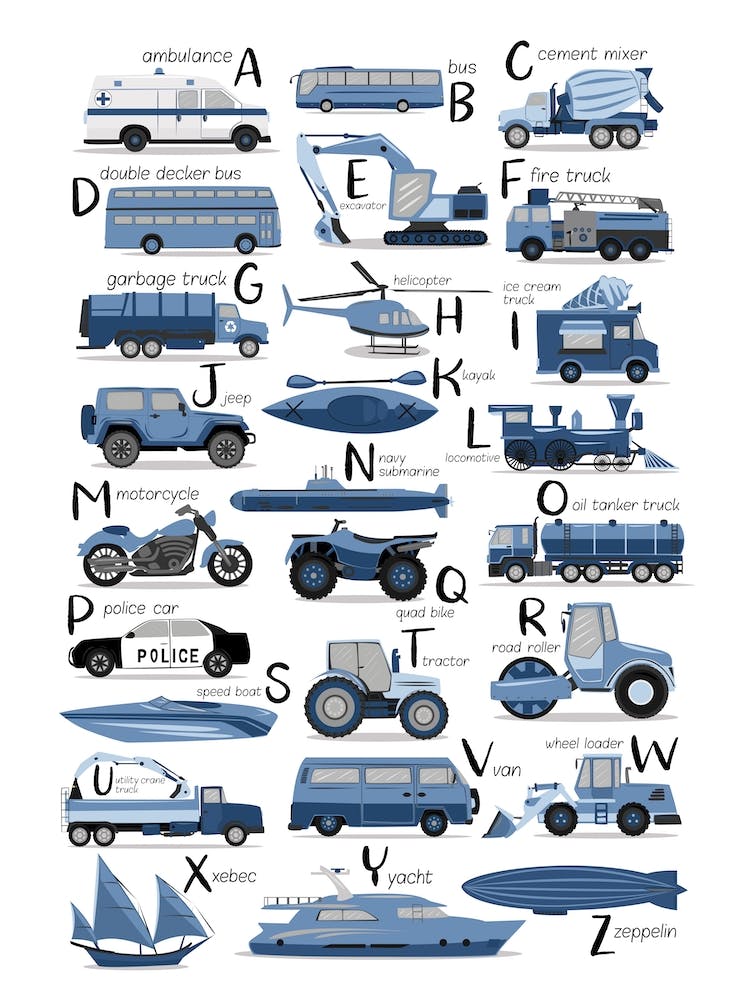 Blue Transportation Alphabet