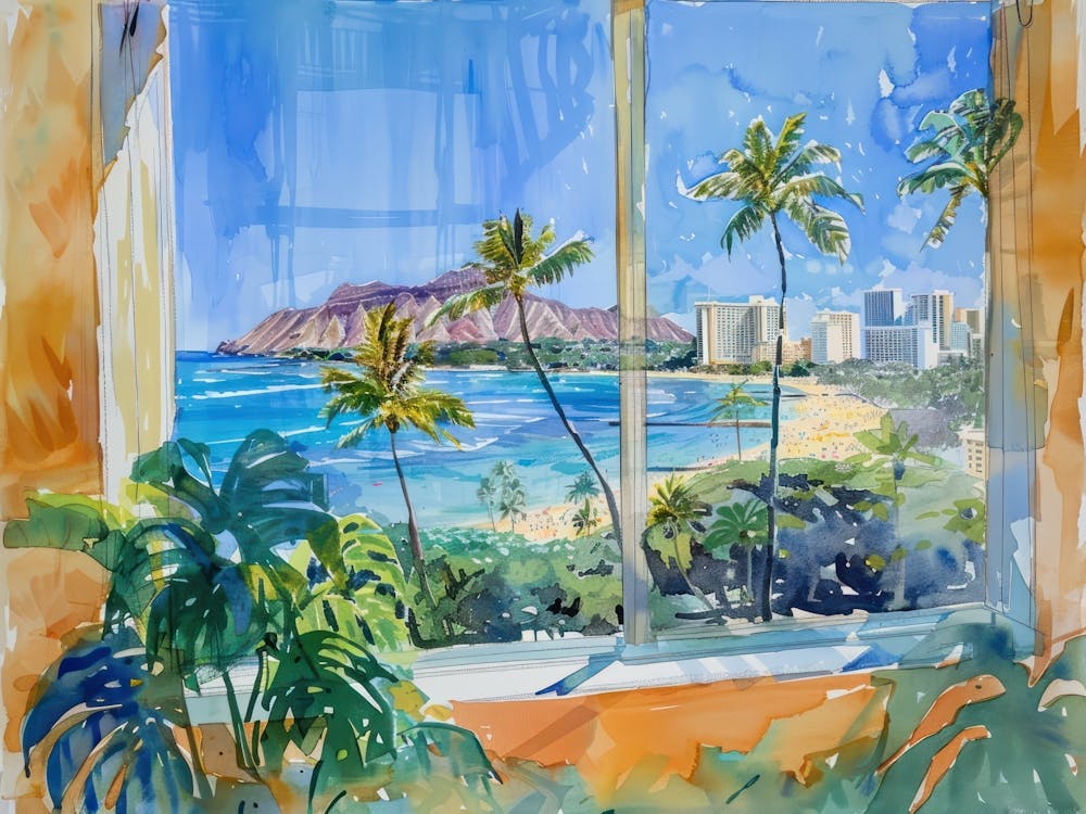 Honolulu From The Window View Painting 1