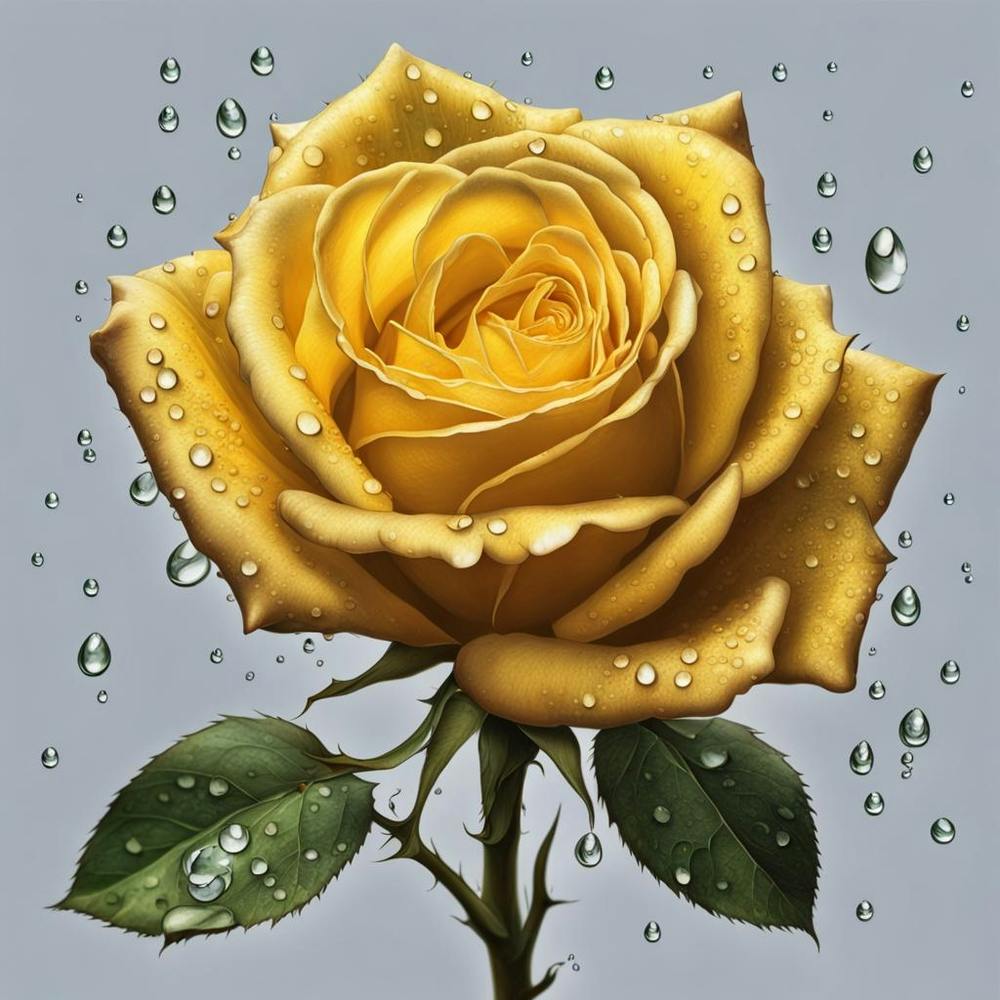 Yellow Rose With Raindrops