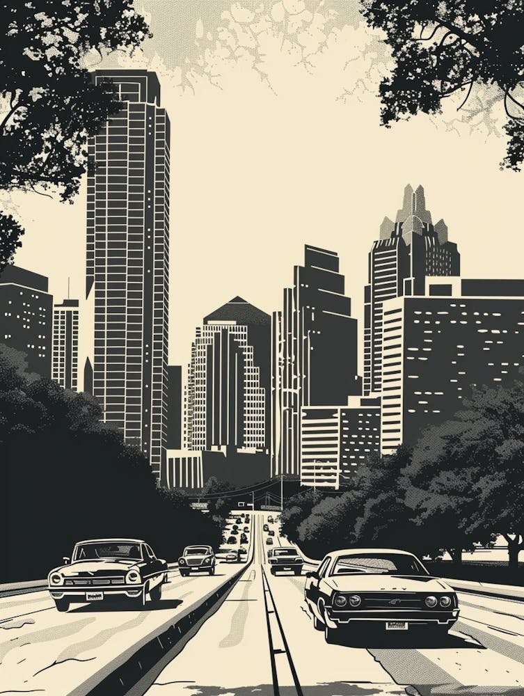 Duotone Illustration Skyline Austin Texas 3