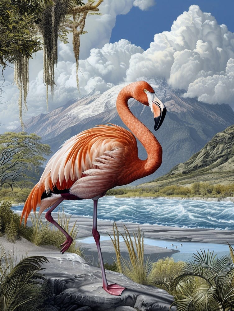 Greater Flamingo South America Chile Tropical Illustration 4