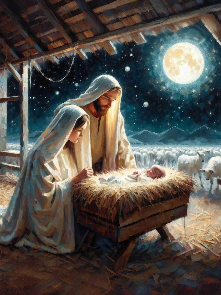 Nativity Art, Birth Of Jesus, Mary Joseph And Jesus, Jesus Baby Art, Christian Painting, Christmas Christian Art, Mary And Jesus Printable