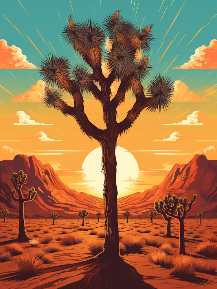Retro Illustration Of A Joshua Trees At Dawn In Desert 2