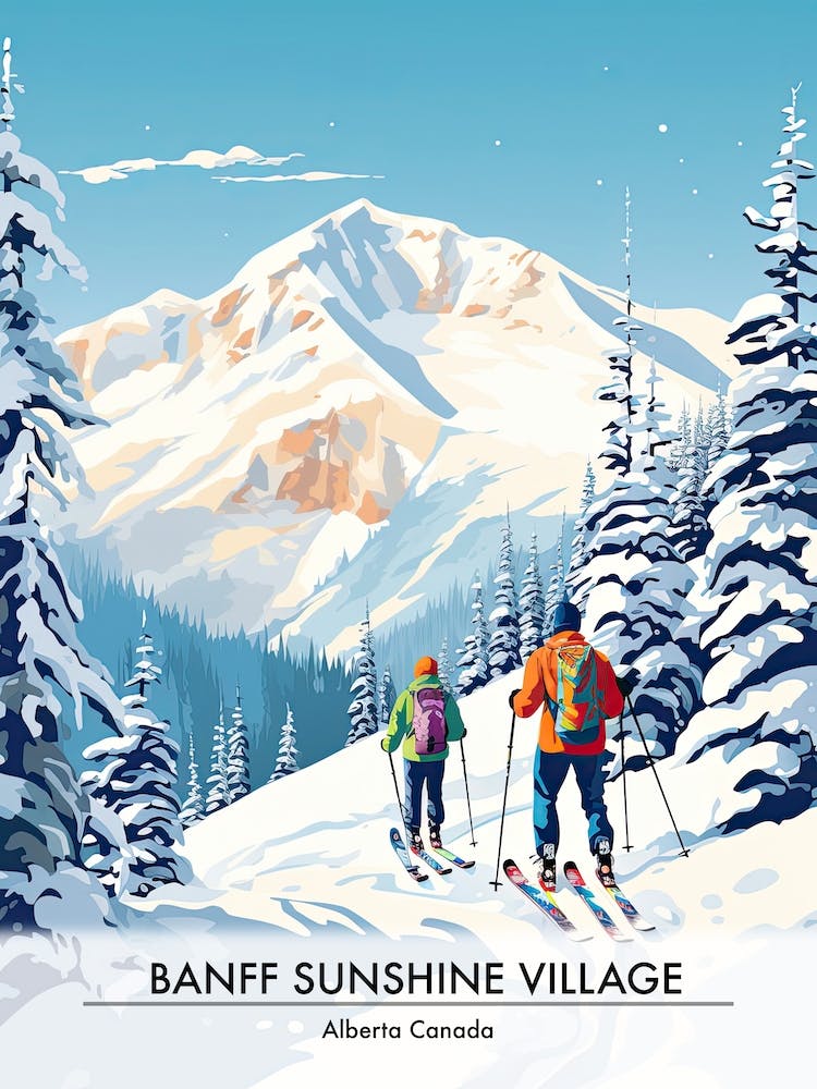 Banff Sunshine Village   Alberta Canada, Ski Resort Poster Illustration 0