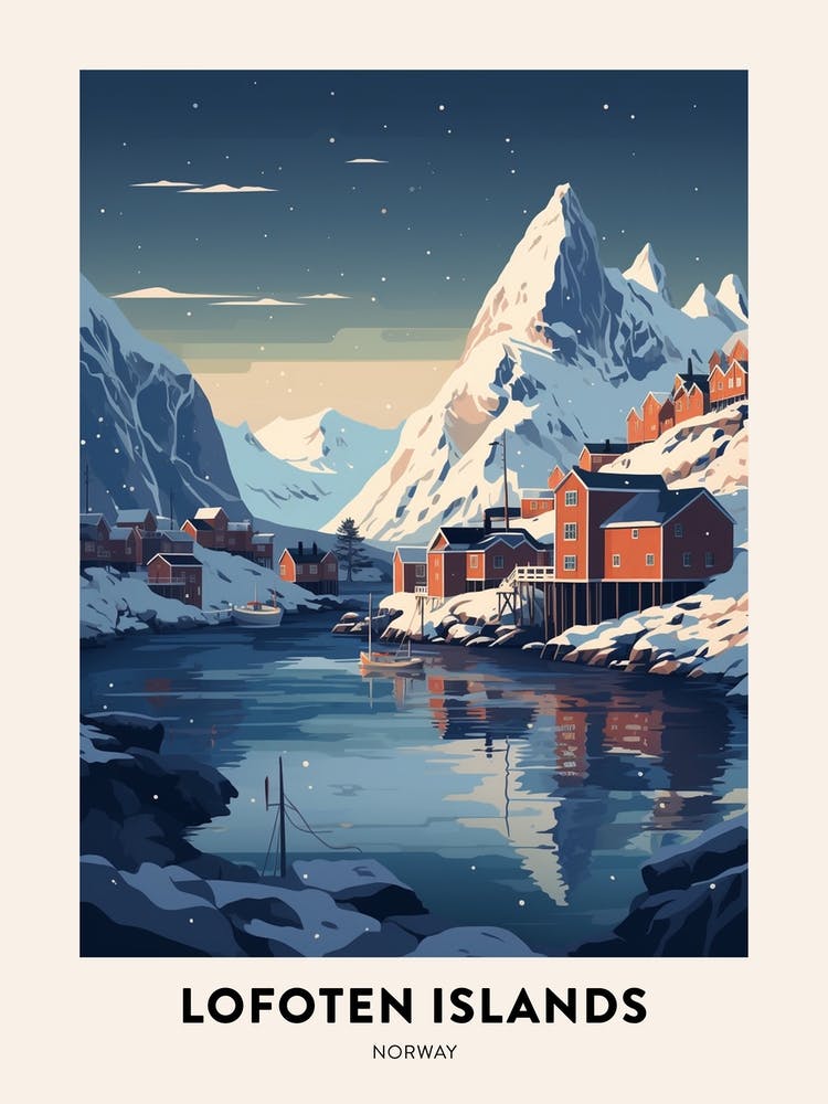 Winter Night  Travel Poster Lofoten Islands Norway 1