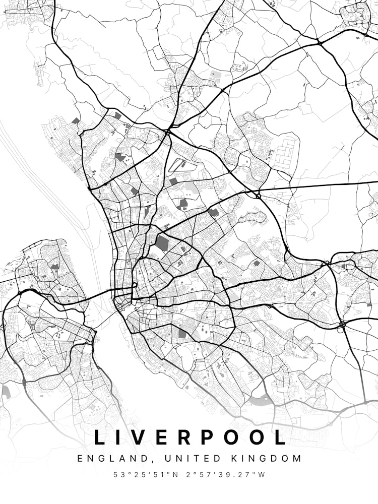Liverpool England White Map
