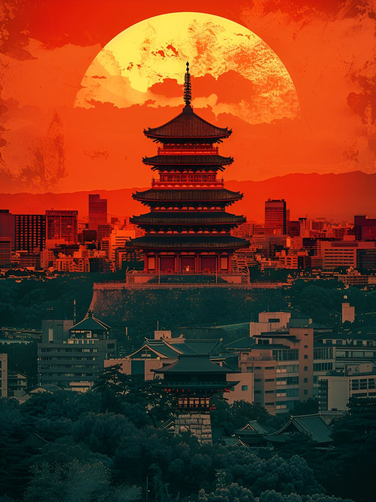 Asian City At Sunset