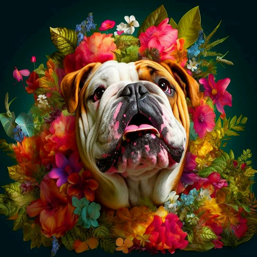Chien Fleuri Bouledogue Anglais