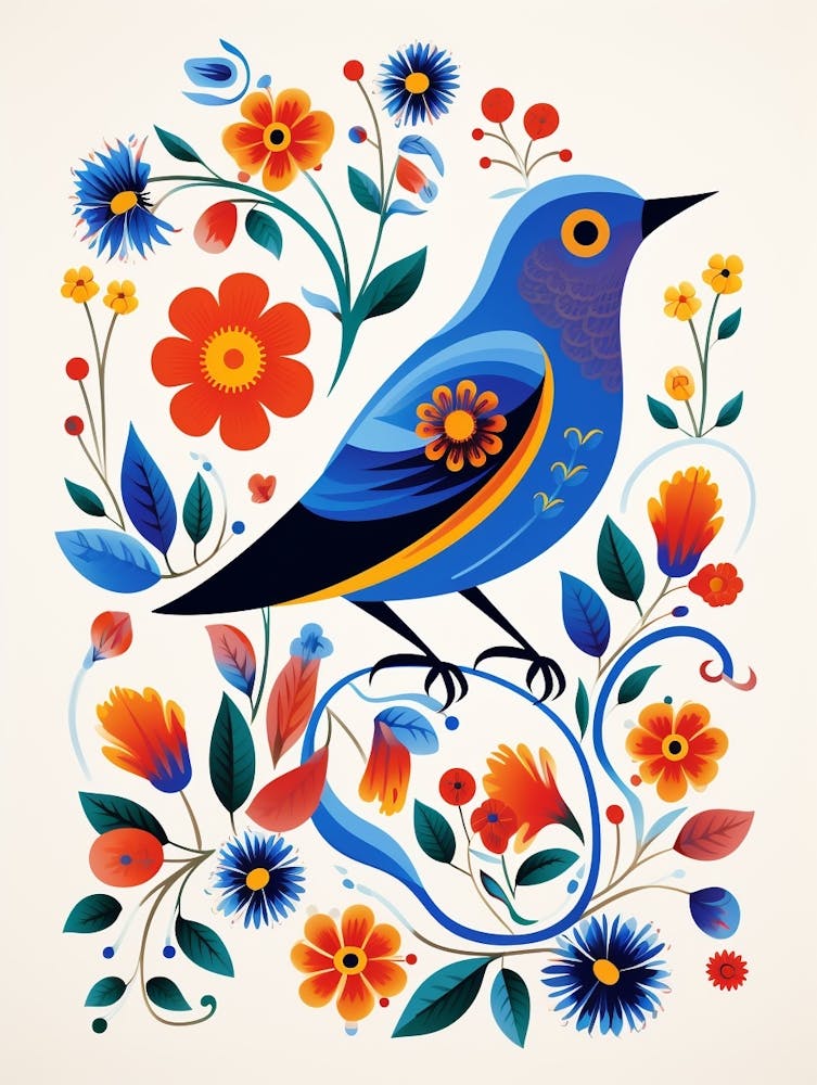 Scandinavian Bird Illustration Bluebird 1