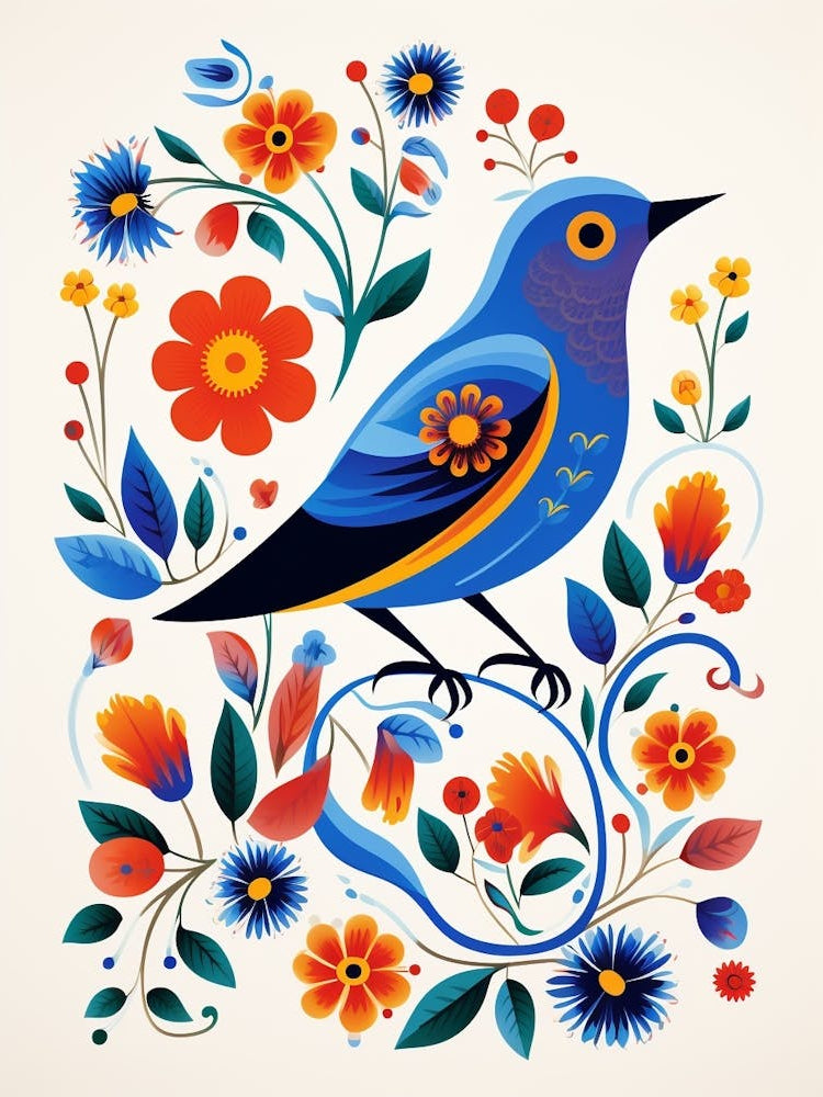 Scandinavian Bird Illustration Bluebird 1