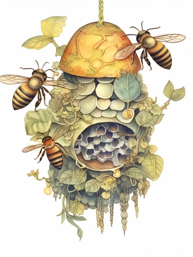 Sweat Bee Beehive Watercolour Illustration 2